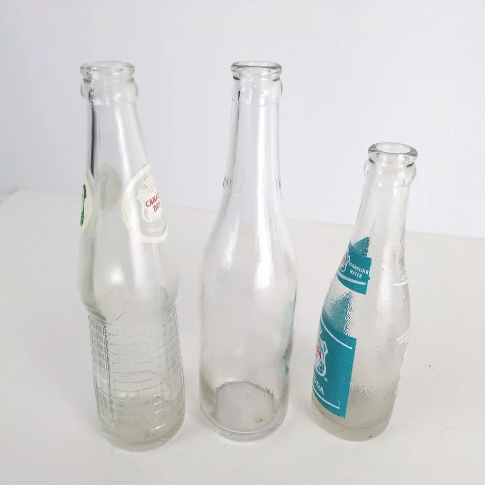 Set 3 Vtg 1960s Canada Dry‎ ACL Glass Bottles 7oz Club Soda 12oz 10oz Ginger Ale